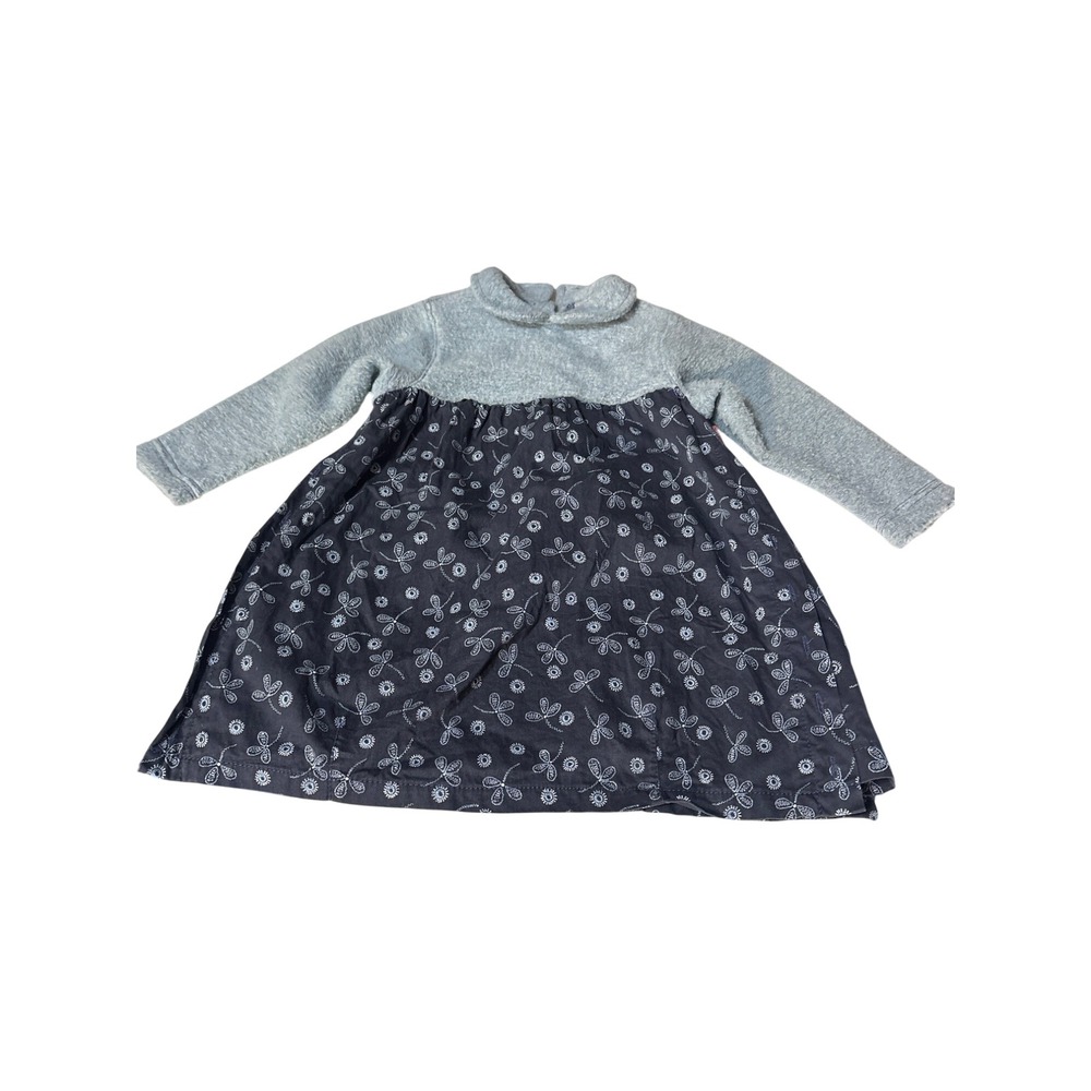 Cakewalk Kids Dress Gray Fuzzy Top Navy Dragonfly Print Long Sleeve‎ 2T